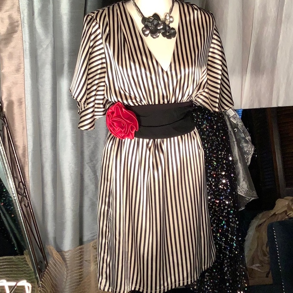 Judith March vintage inspired Dress. Size Medium Taupe and black stripe.